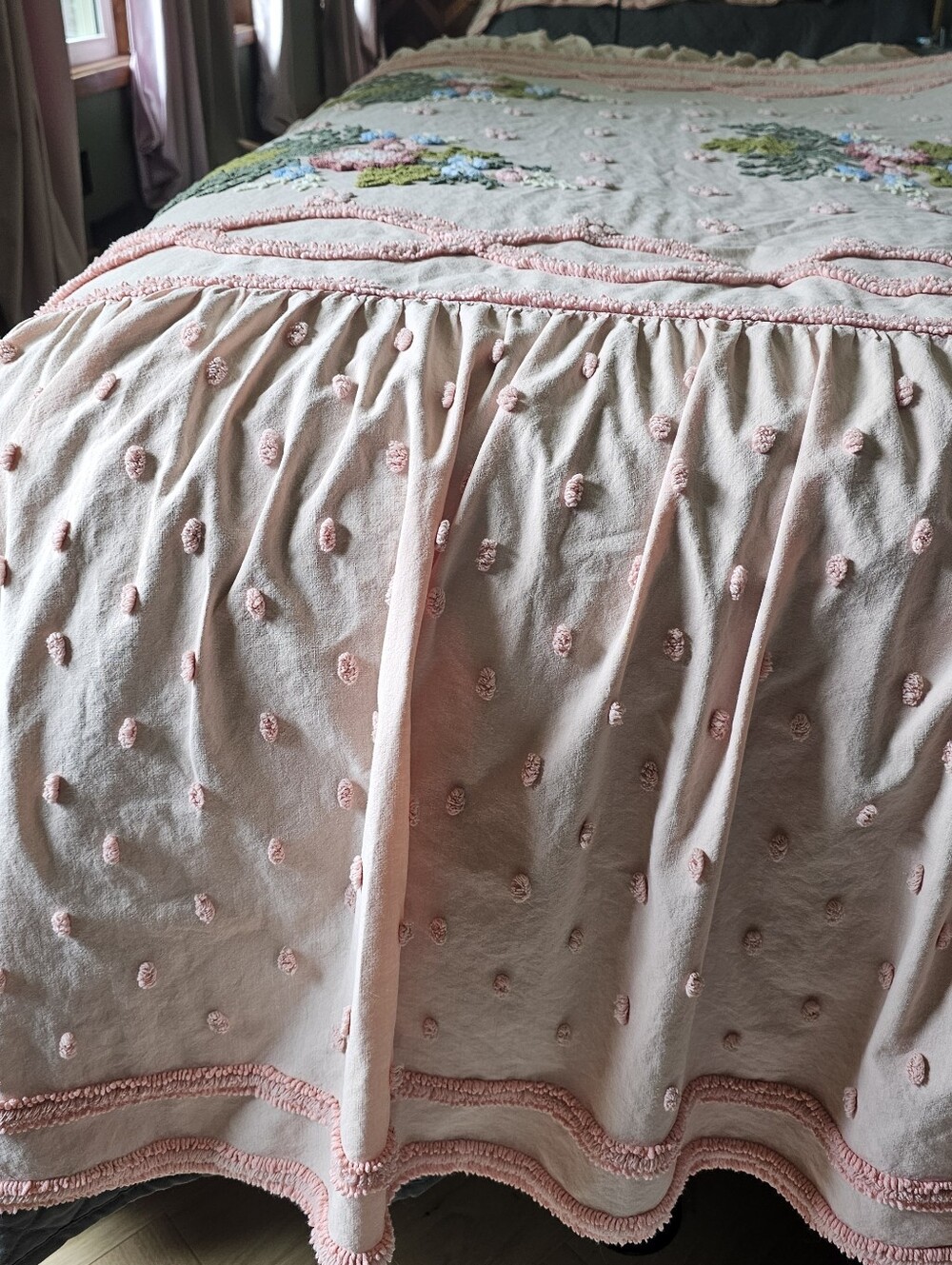 Vintage Retrac Embroidered Floral Bedspread - Rare Pink - Picture 4 of 10